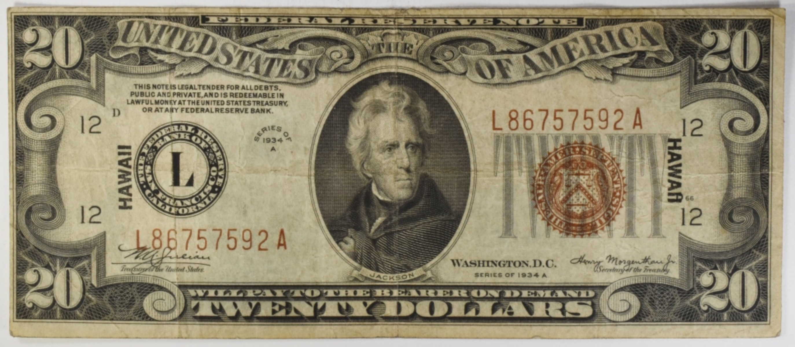 1934A $20 Hawaii Federal Reserve Note