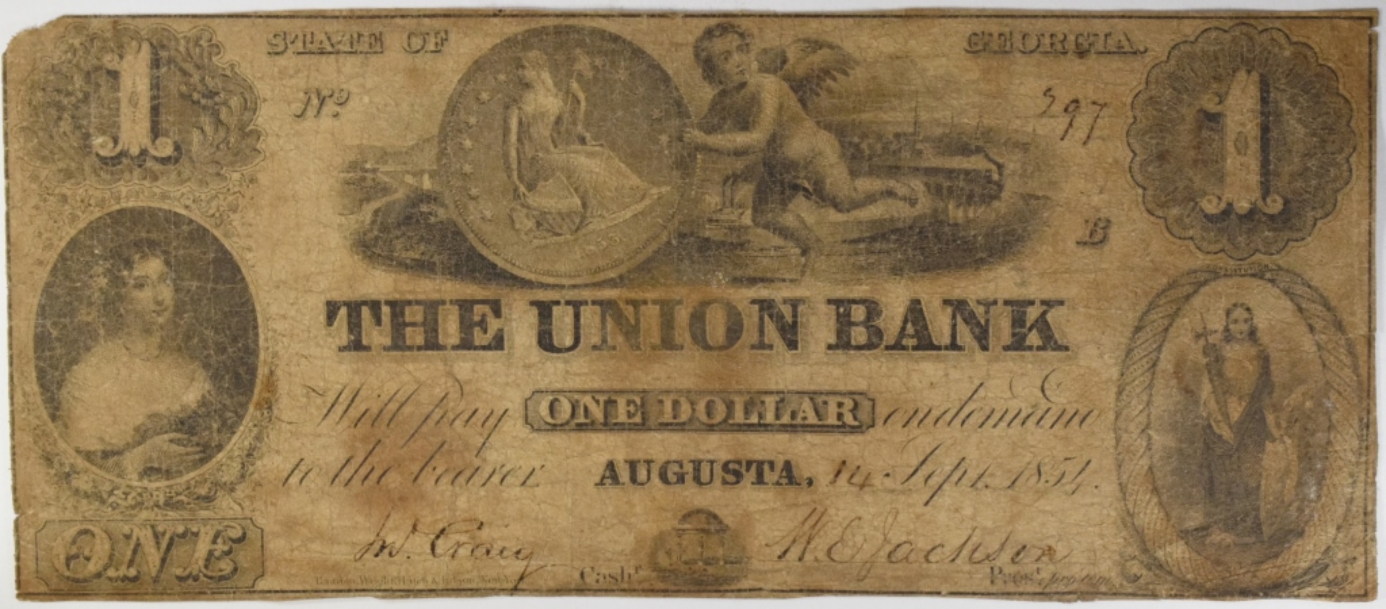 1854 The Union Bank $1 State of Georgia