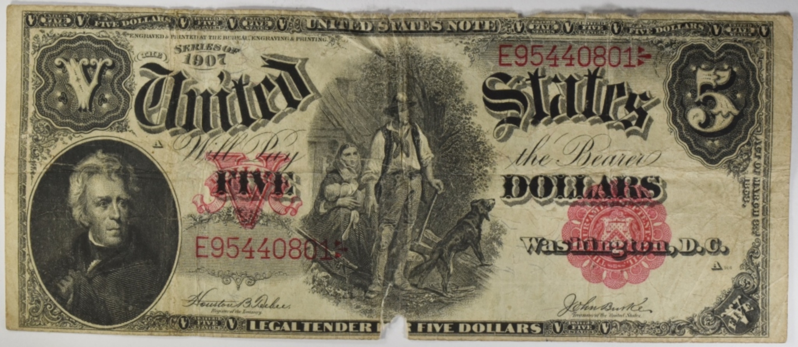 1907 $5 Legal Tender SN E95440801