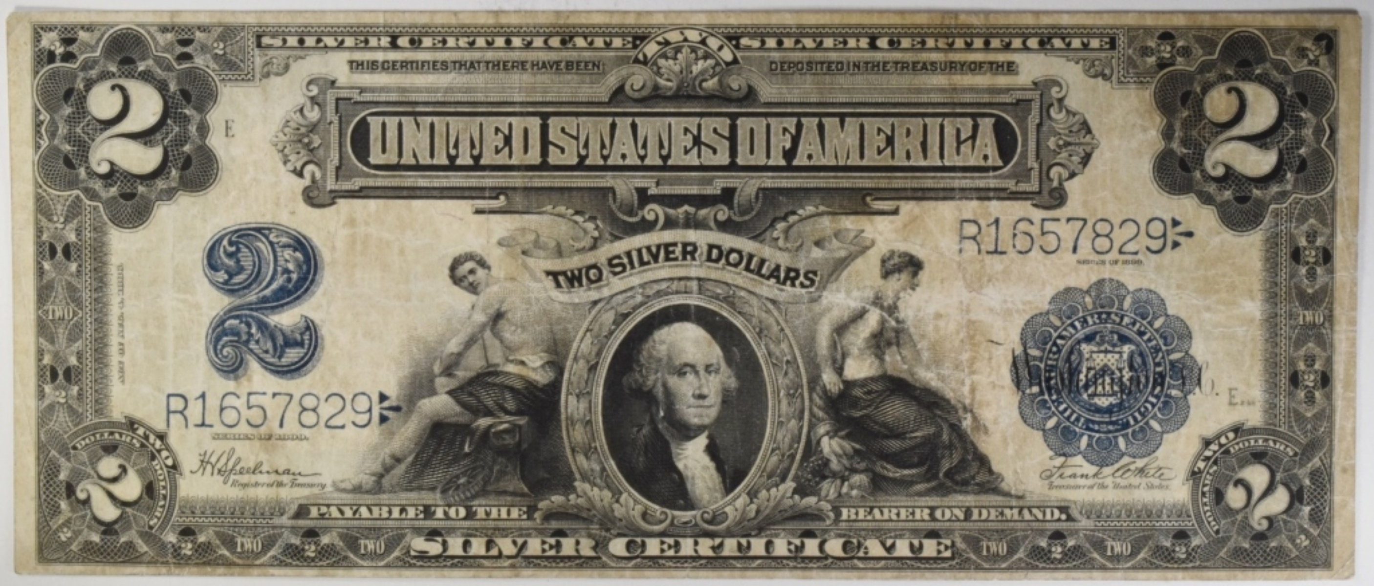 1899 $2 Silver Cert. SN R1657829