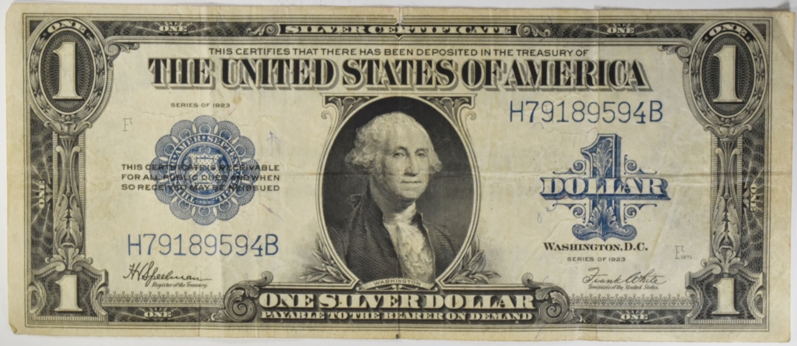 1923 $1 Silver Cert. SN H79189594B