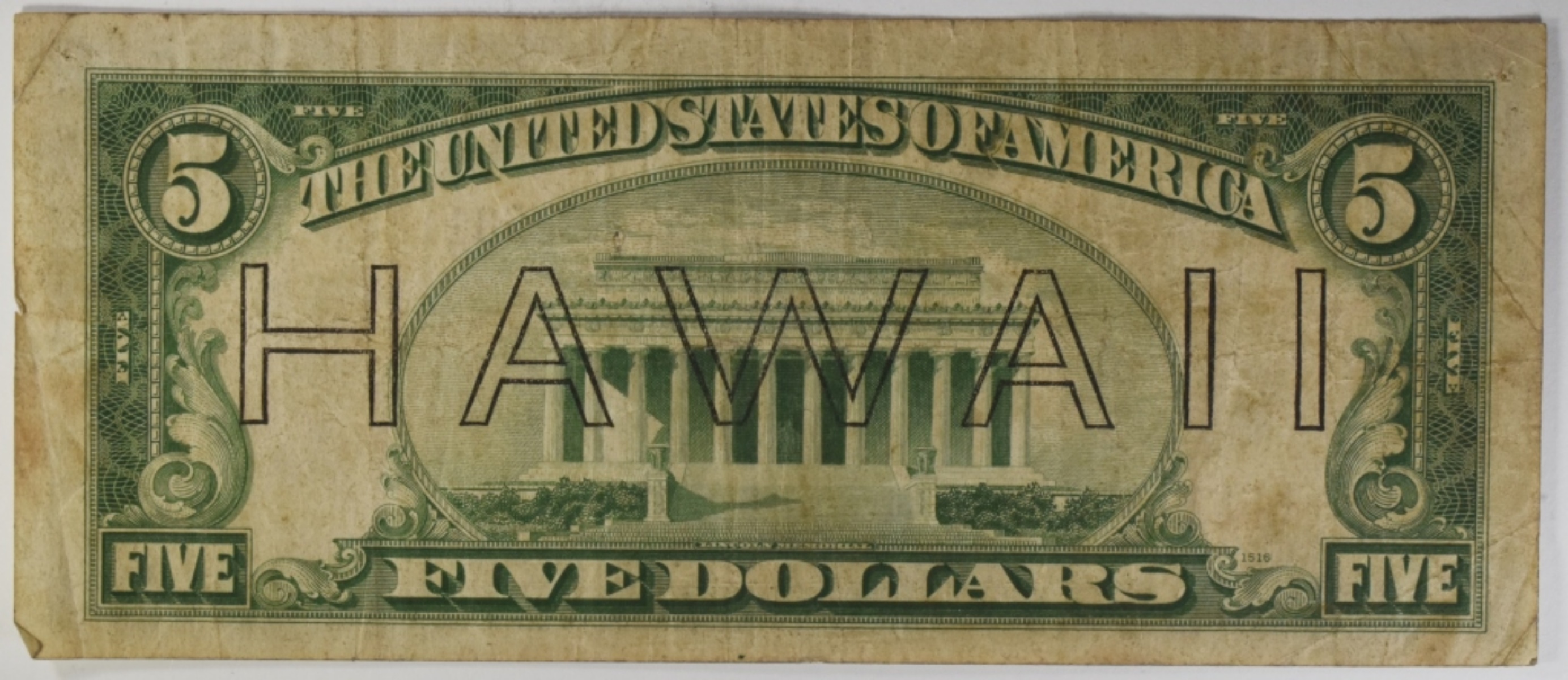 1934A $5 Hawaii Note SN L68111674A