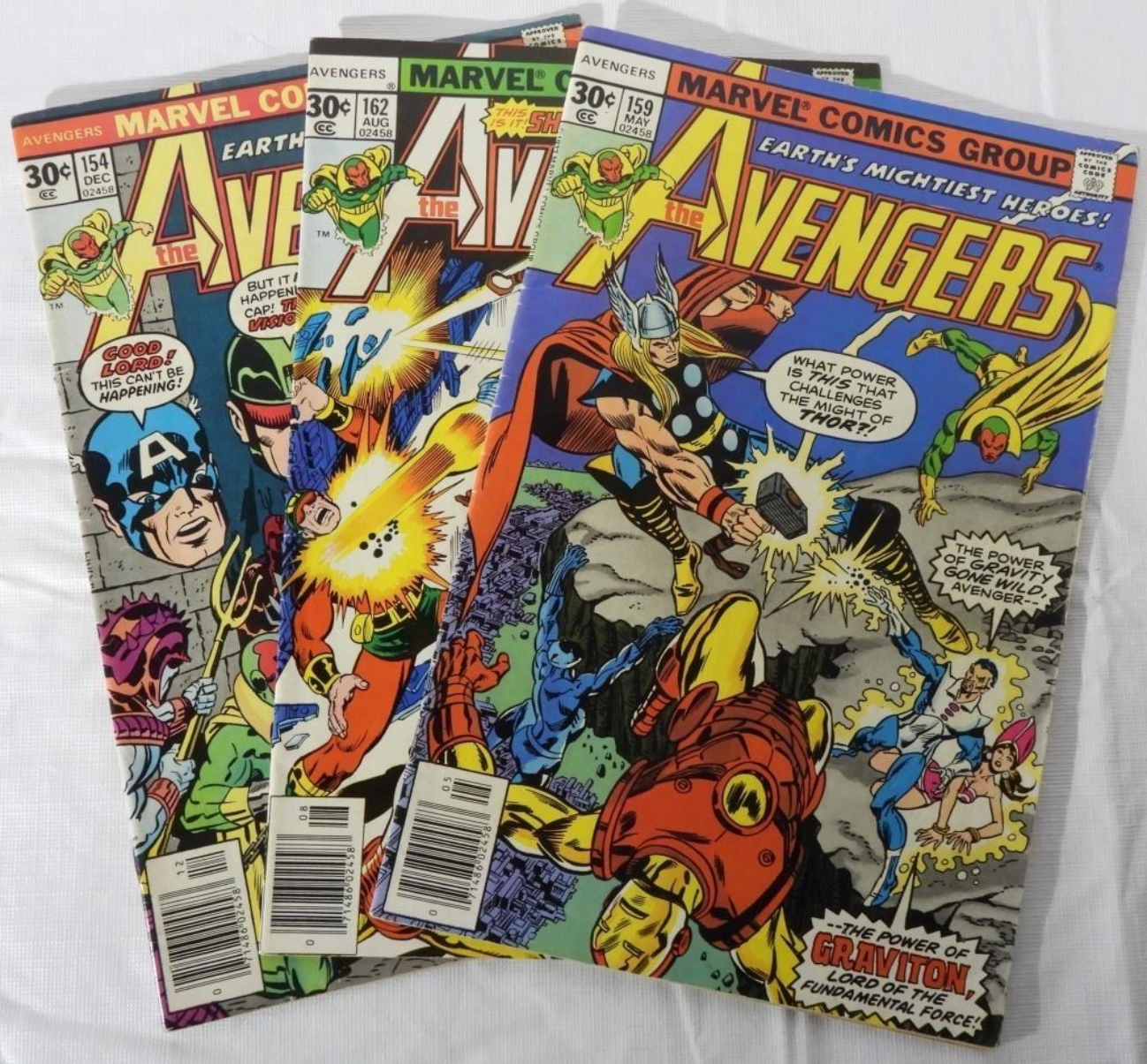 Marvel Avengers #159, #154, #162 1977 Raw Lot