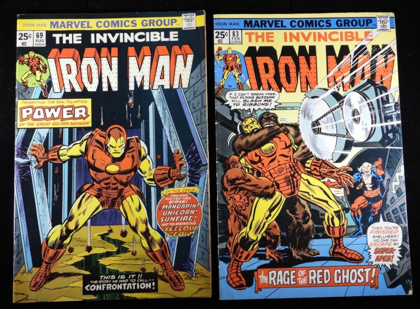 Invincible Iron Man #69 & #83 Marvel 1974-75 Raw