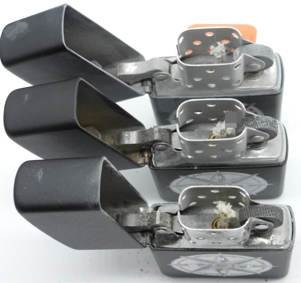 3 Zippo Compass Rose Lighters, Black Matte