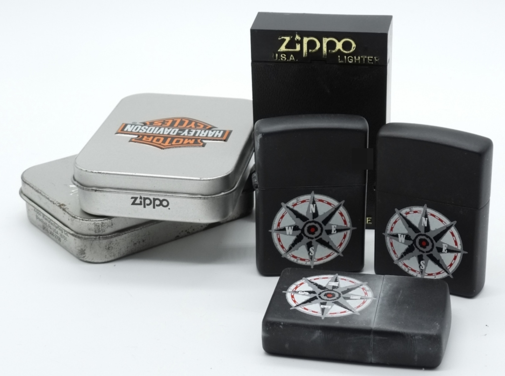 Zippo Compass Rose Lighter Lot - 3 Pieces