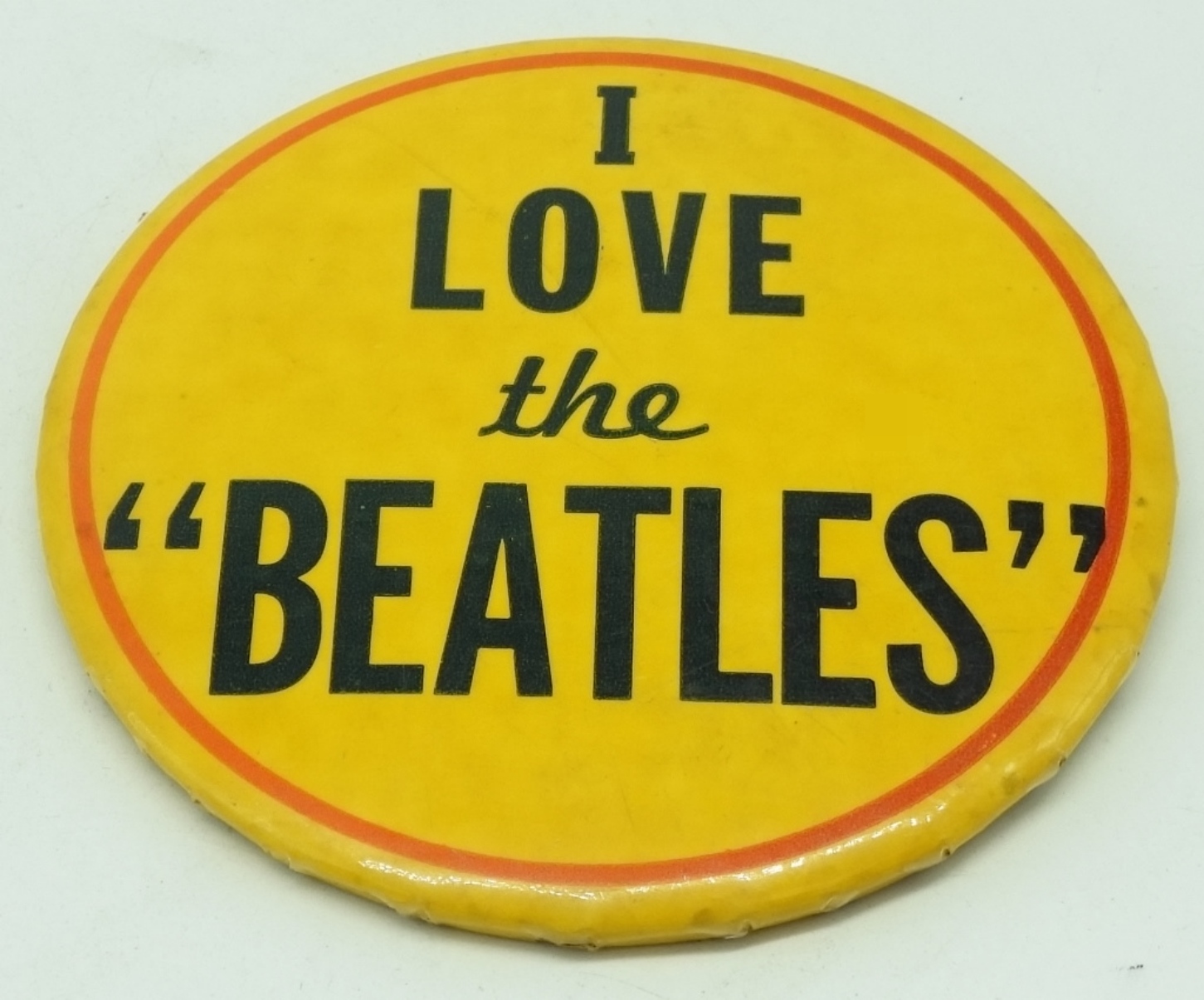 I Love the Beatles Yellow Button Pin, 1960s