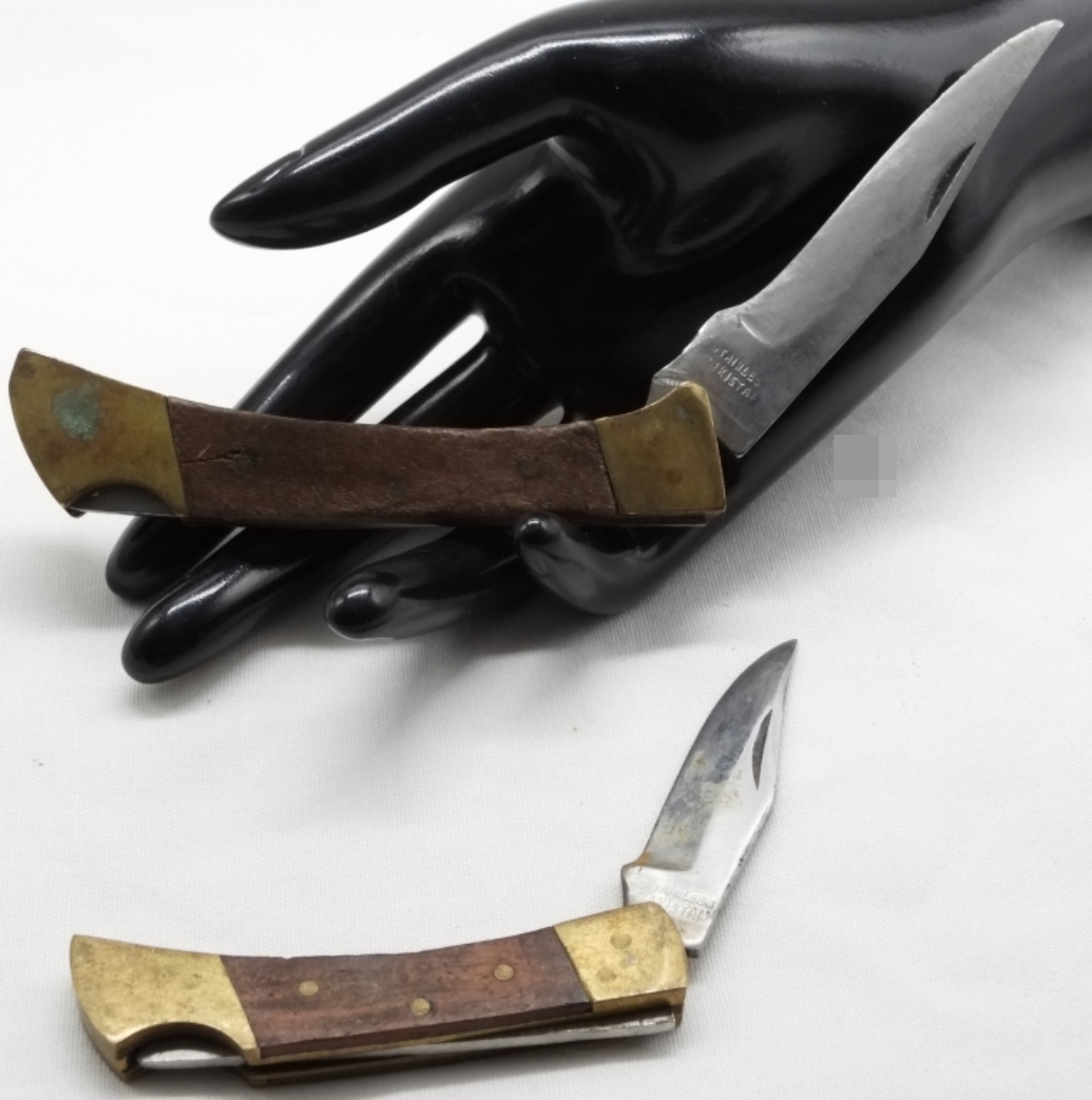 Vintage Folding Knife, Wood & Brass Handle