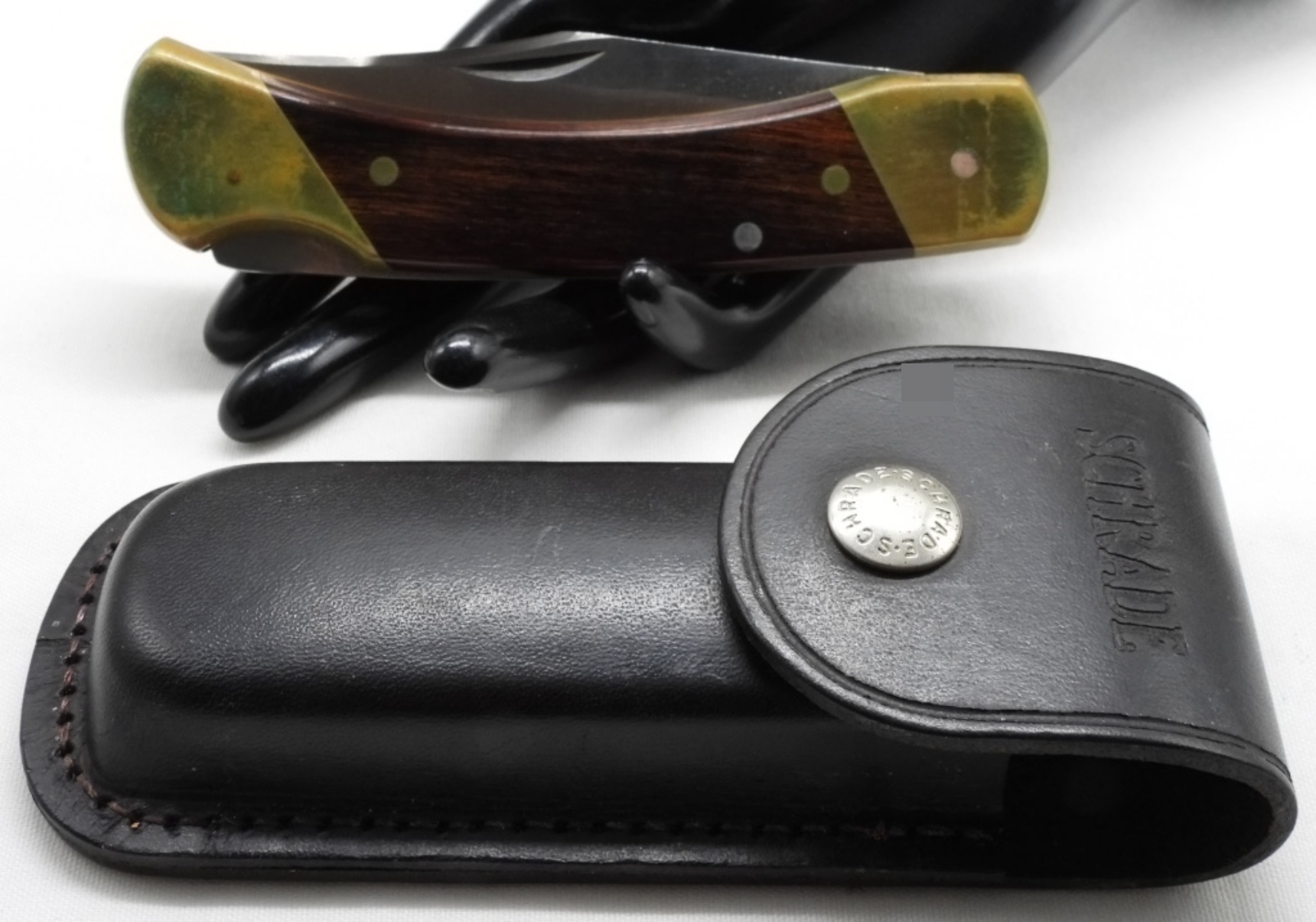 Schrade LB7 Folding Knife with Leather Sheath