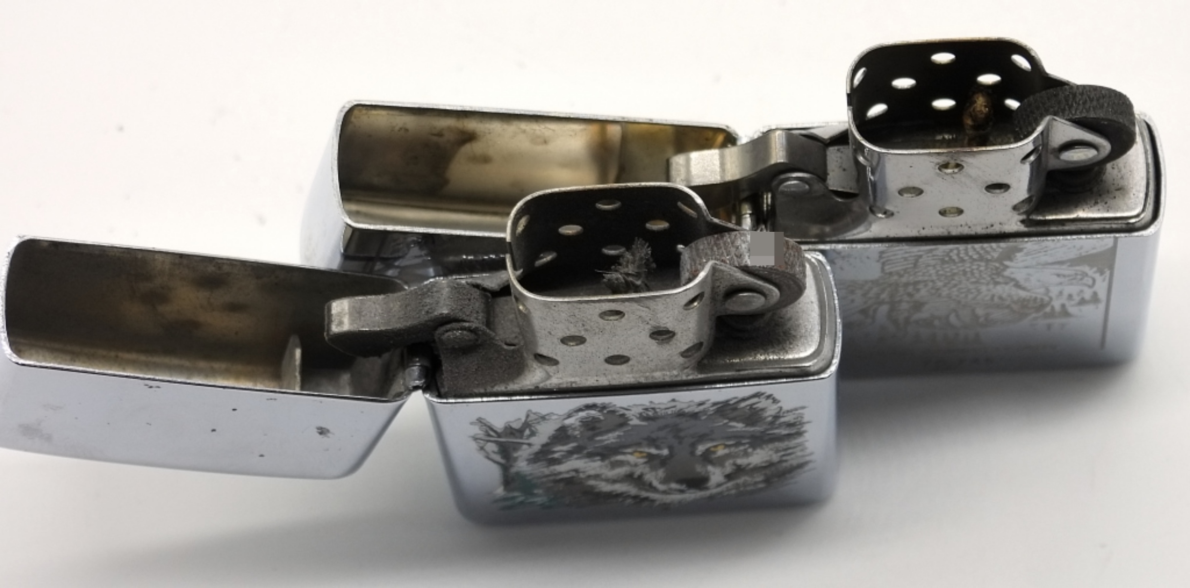 Zippo Chrome Lighters with American Eagle & Wolf