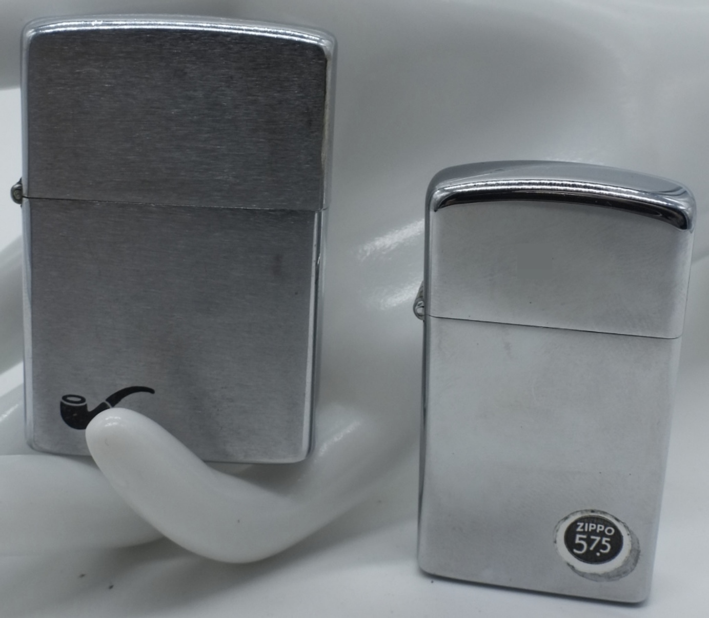 Zippo Chrome Lighters Pair, Pipe & Slim