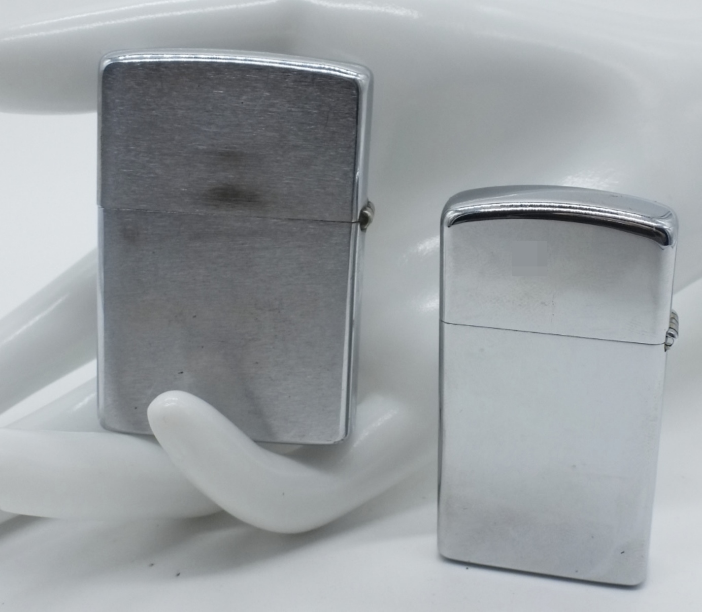 Zippo Chrome Lighters Pair, Pipe & Slim