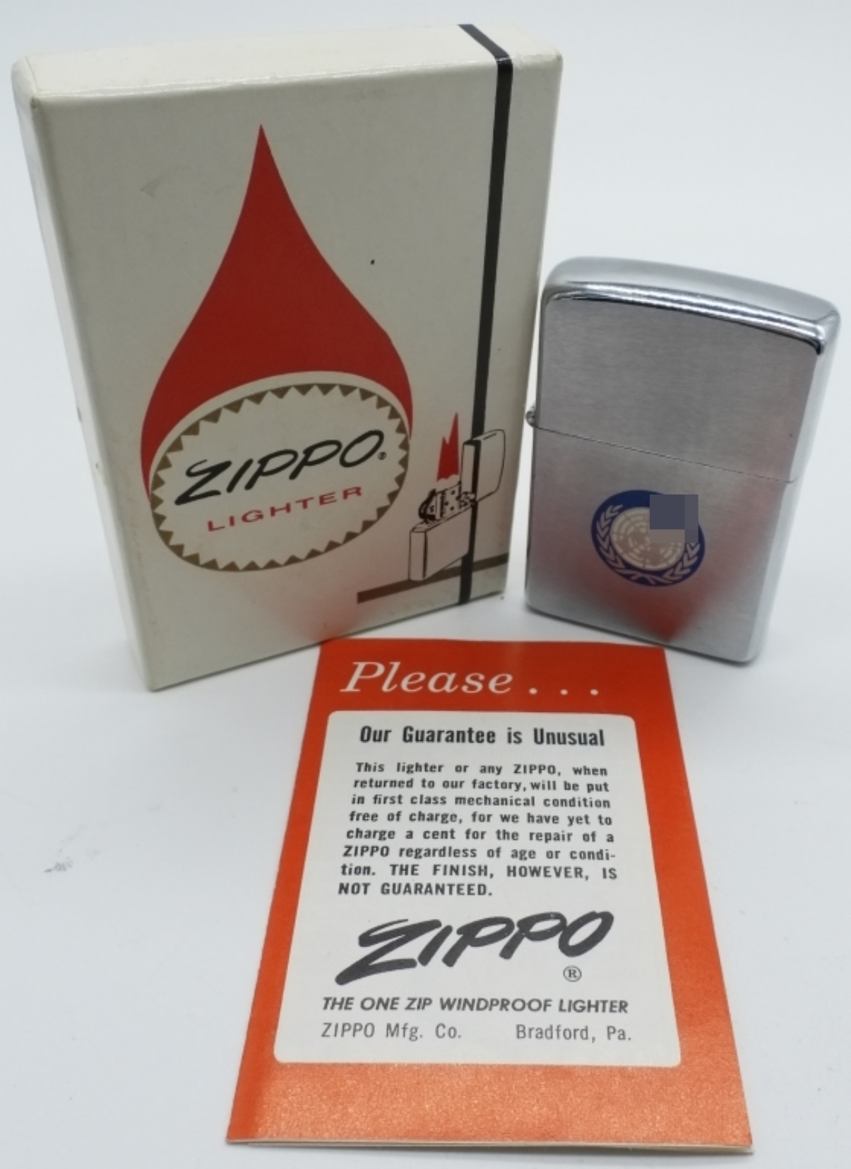 Zippo United Nations Logo Chrome Lighter