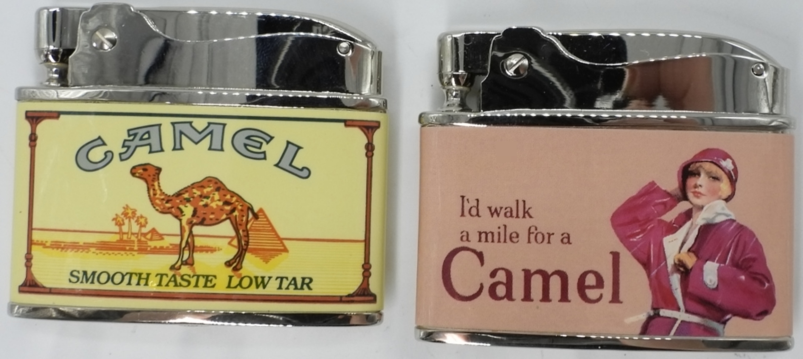 Pair Camel Cigarette Chrome Lighters