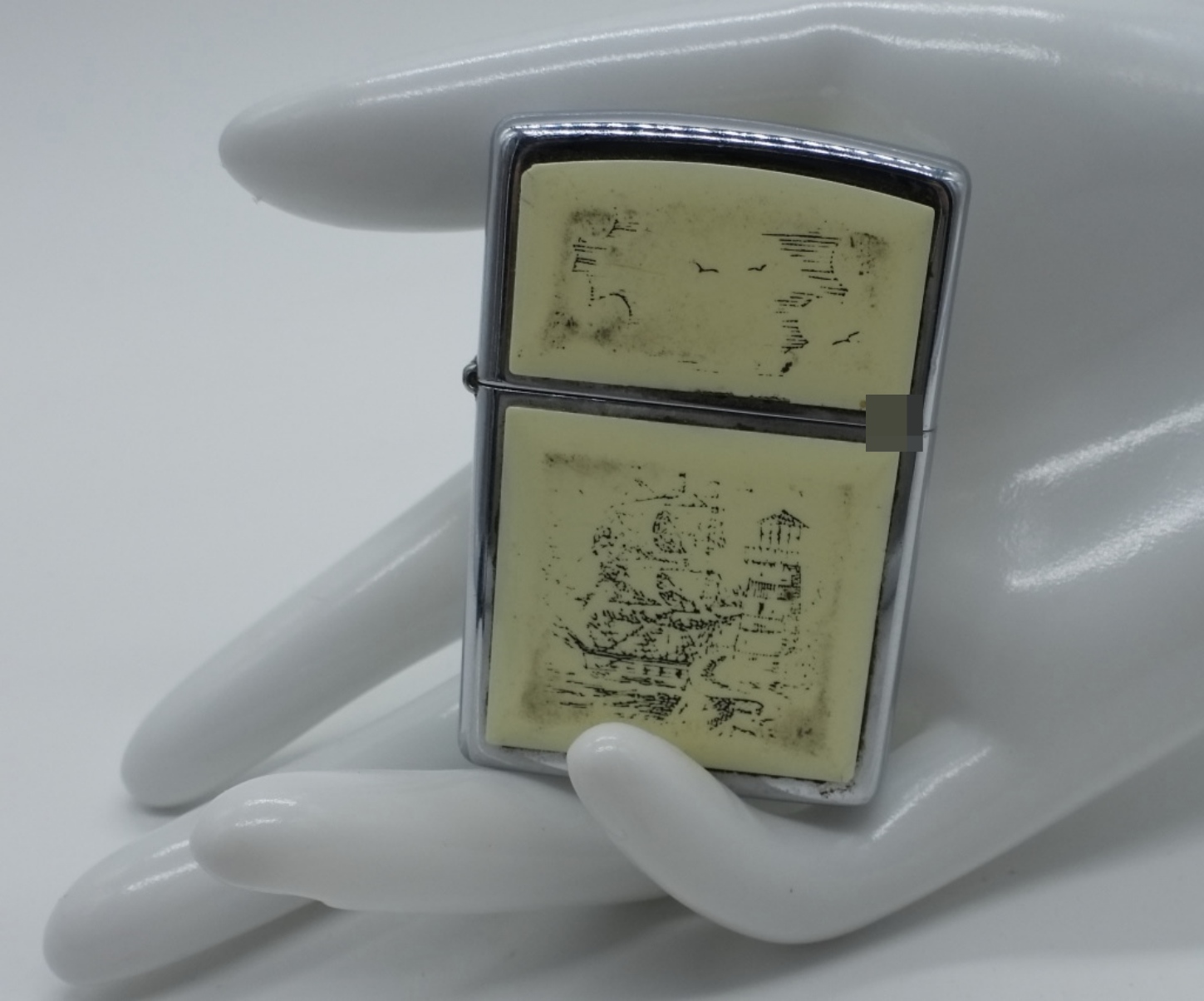 Zippo Chrome Lighter with Scrimshaw Design