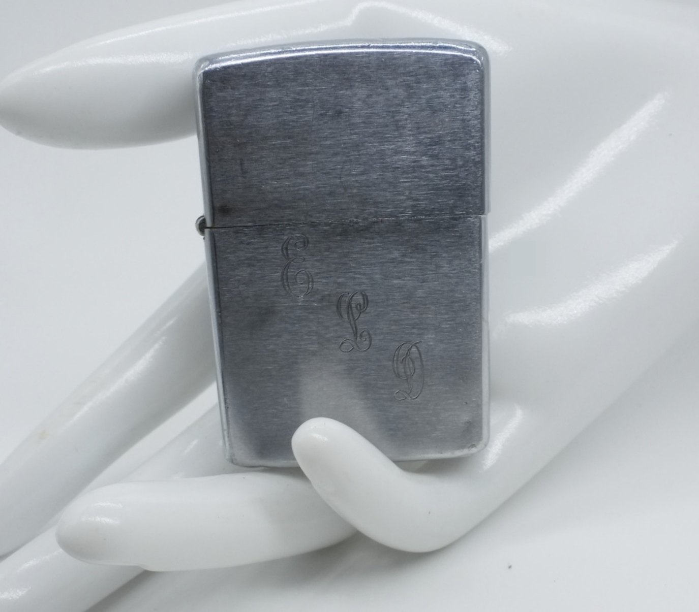 Zippo Brushed Chrome Lighter, Engraved Initials