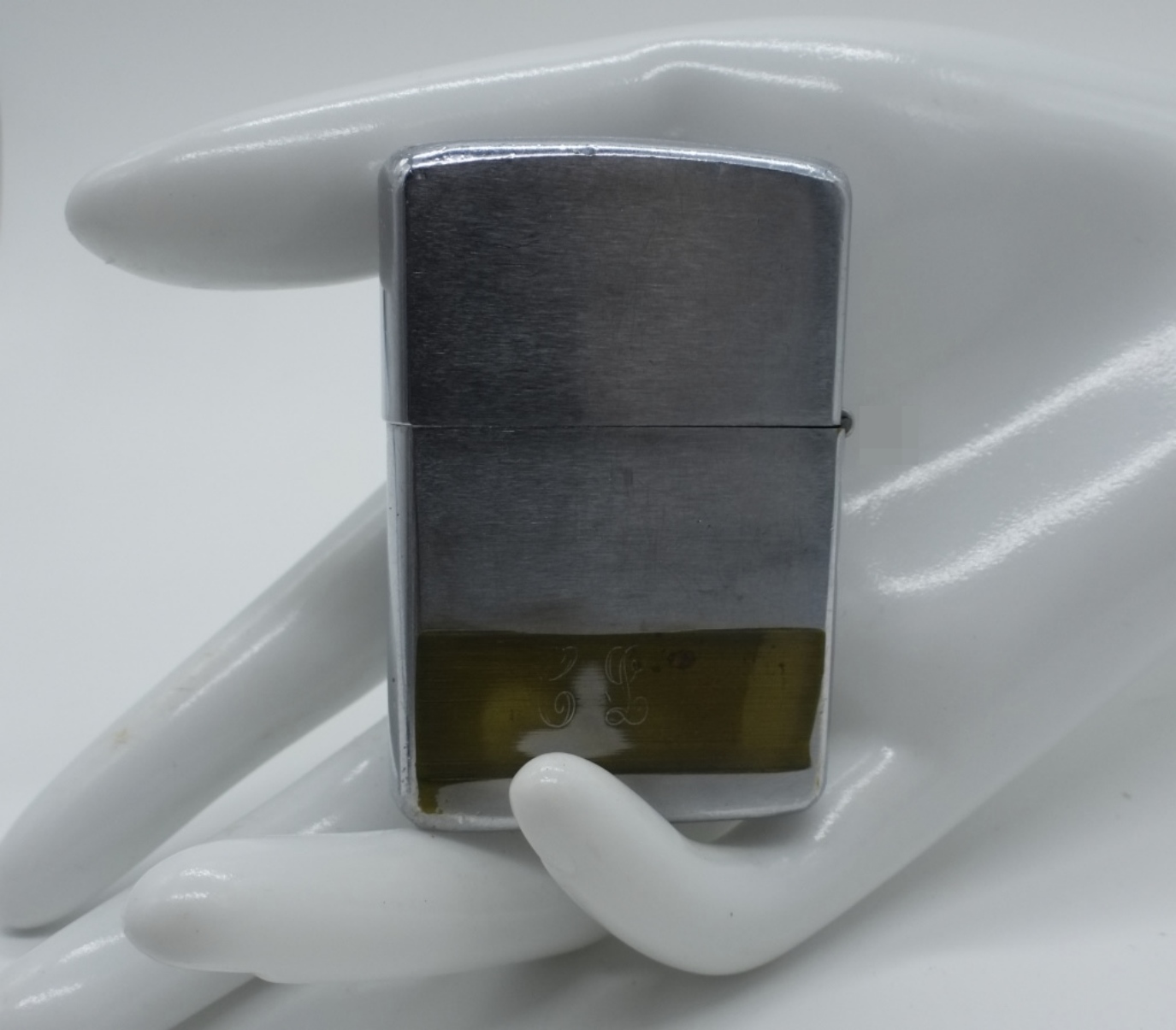 Zippo Brushed Chrome Lighter, Engraved Initials