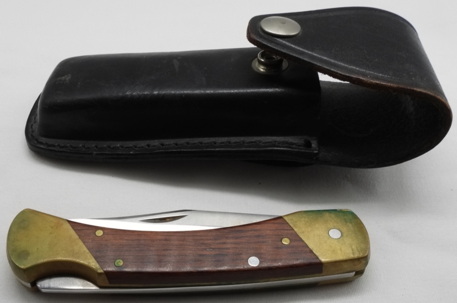 Schrade+ LB7 Lockback Knife, Wood & Brass