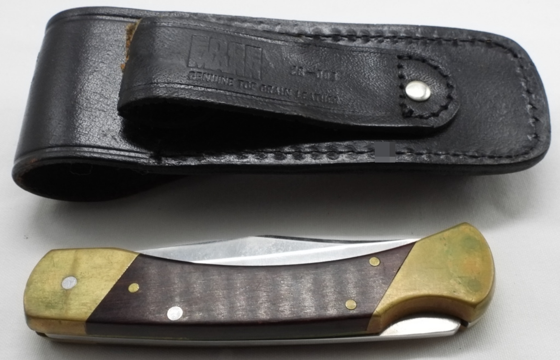 Schrade+ LB7 Lockback Knife, Wood & Brass