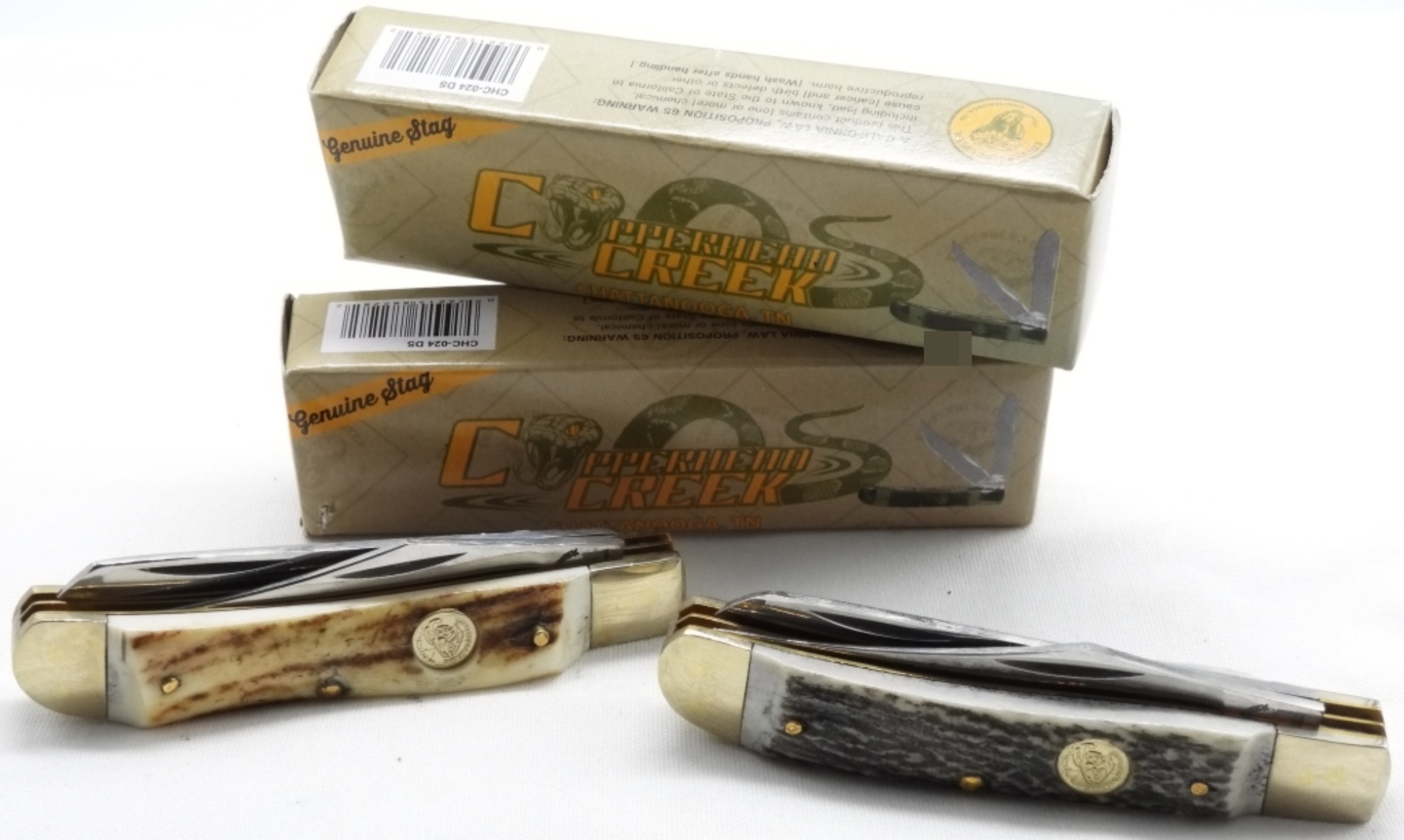 Copperhead Creek Bullet Trapper Knives, Stag Handl