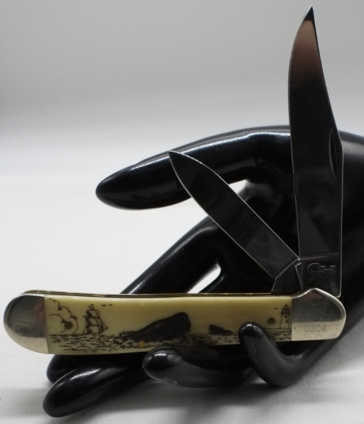 Case XX Scrimshaw Whale Scene Folding Knife #0304