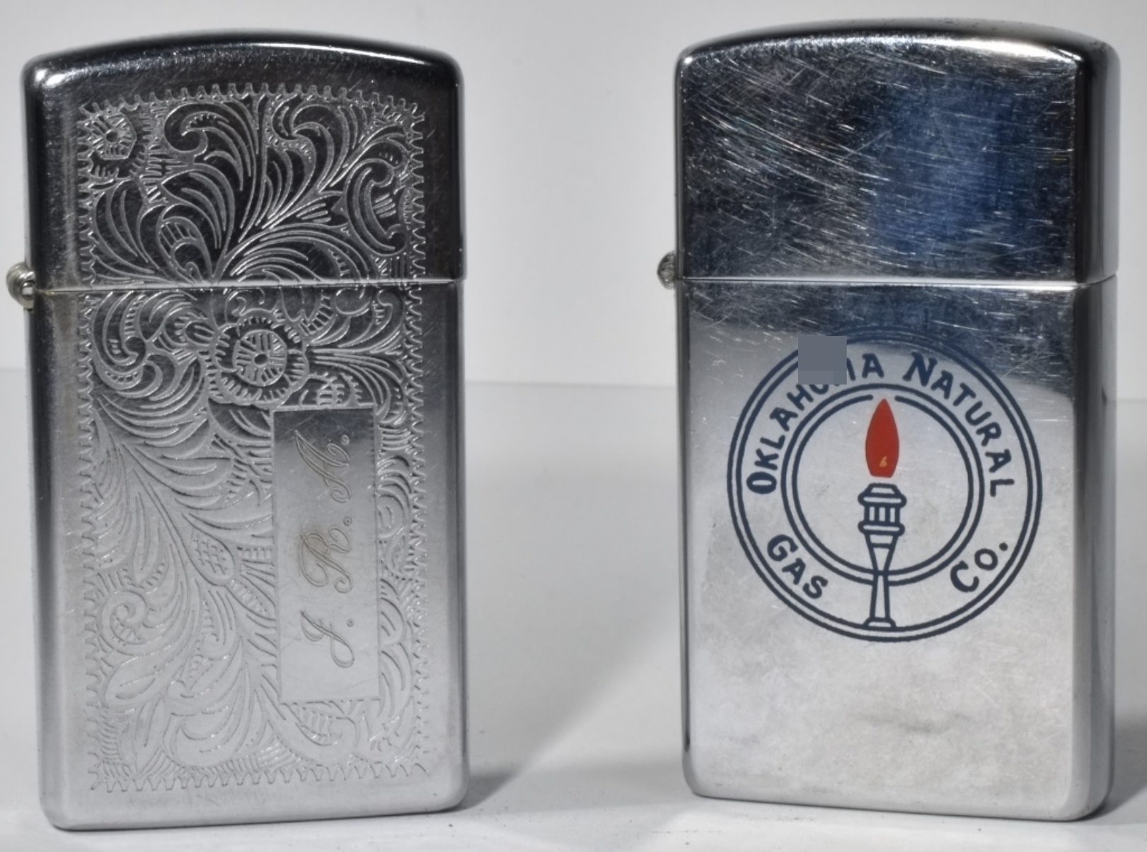 Slim Zippo Lighter Pair - Engraved & Oklahoma N