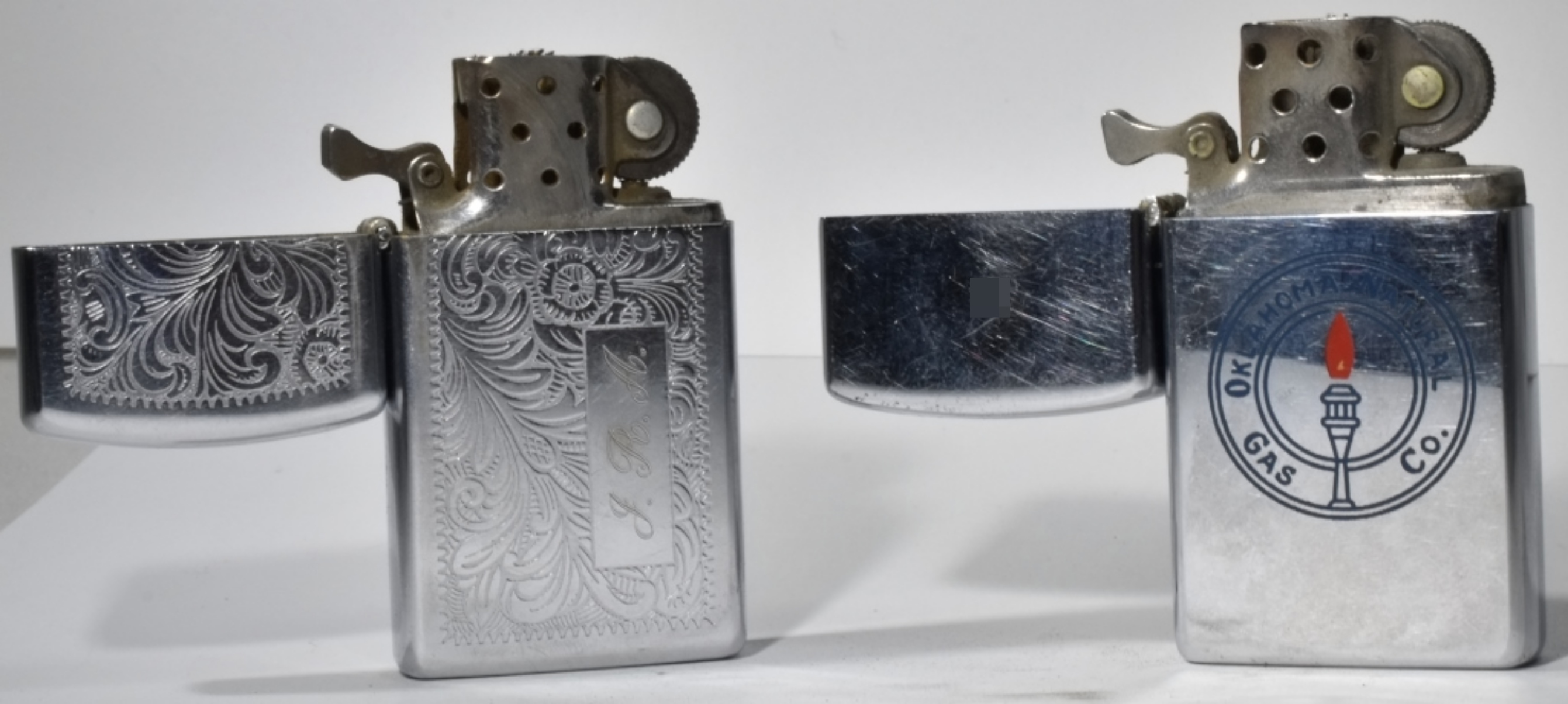Slim Zippo Lighter Pair - Engraved & Oklahoma N