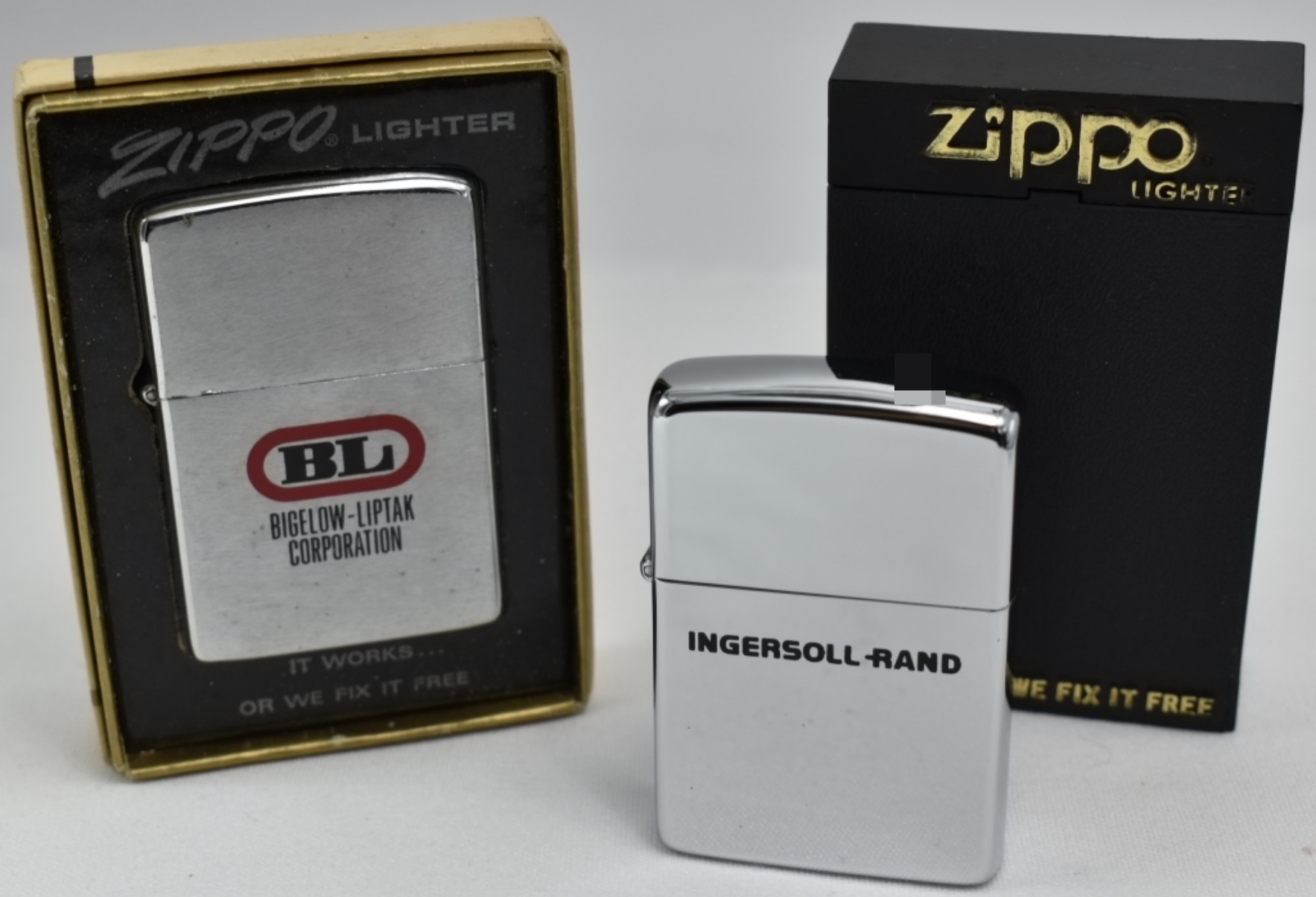 Pair Zippo Advertising Lighters, BLD & Ingersoll