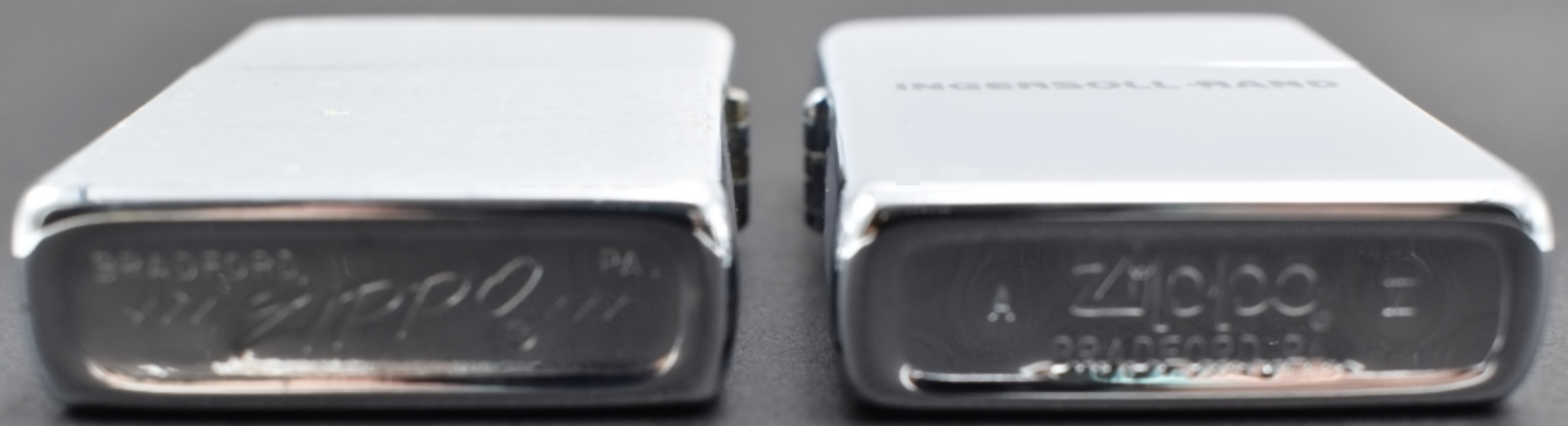 Pair Zippo Advertising Lighters, BLD & Ingersoll