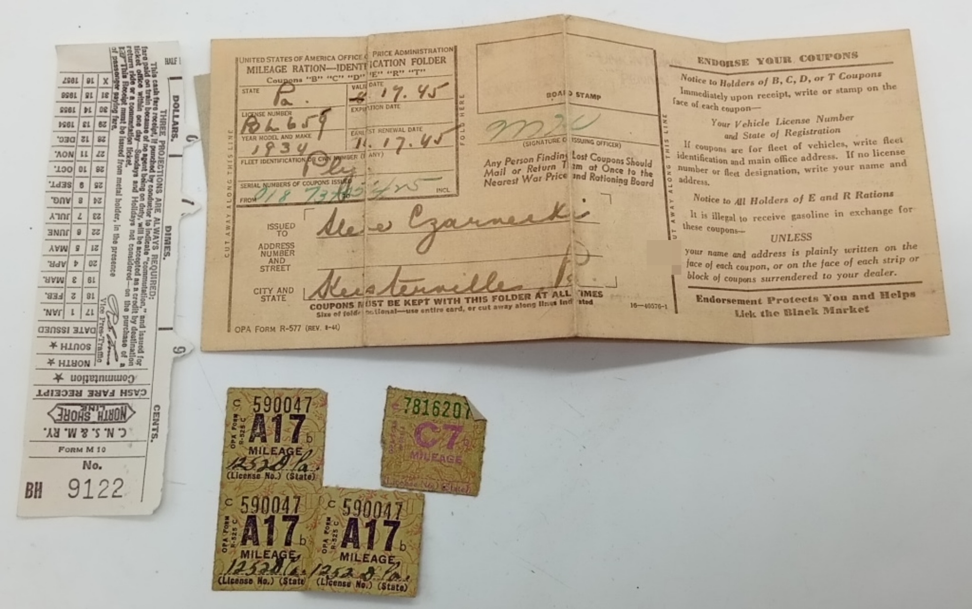 WWII U.S. Gasoline Ration Book with Mileage Stamps