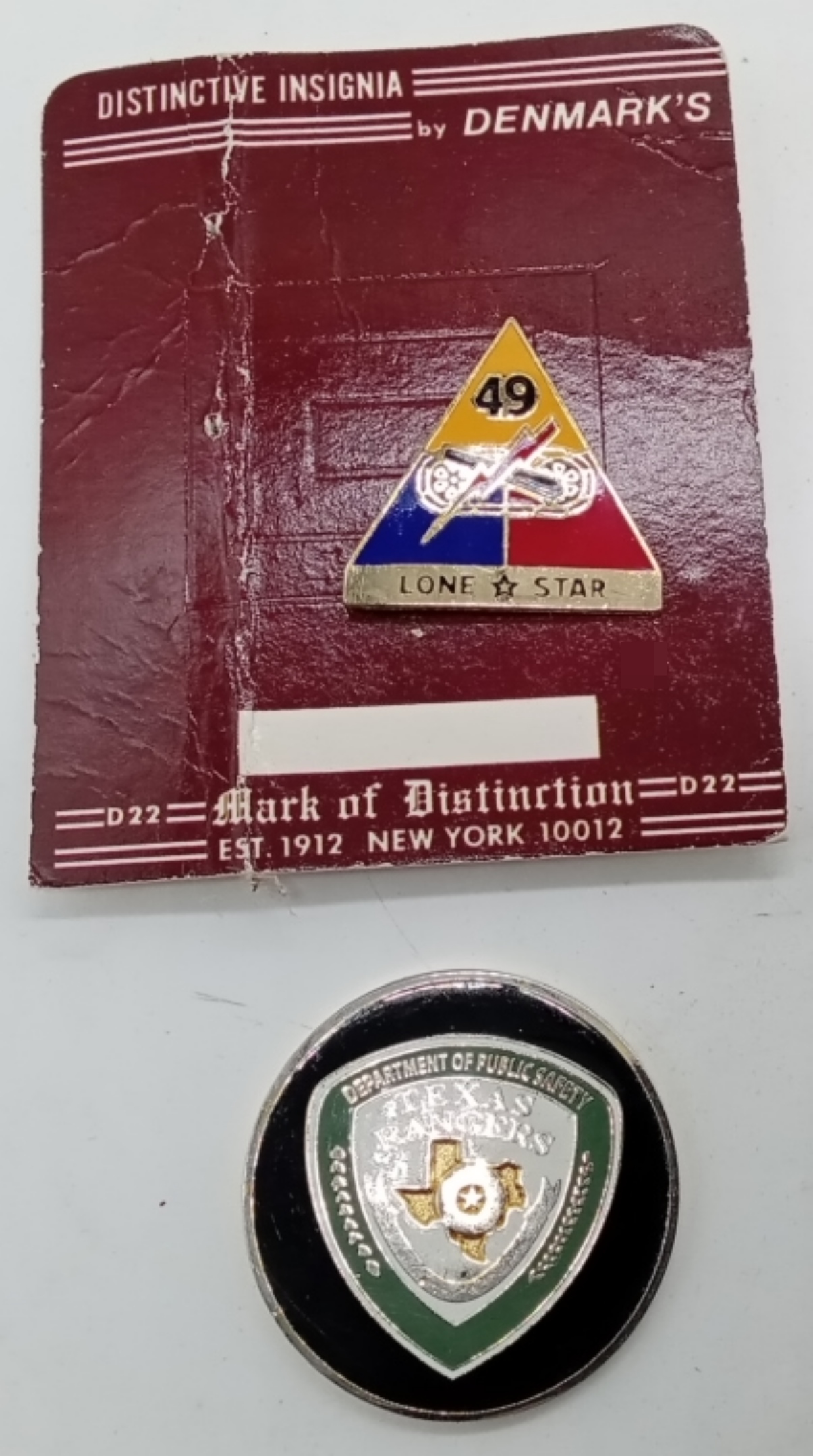 Texas Ranger DPS Coin & 49th Armored Division Pin