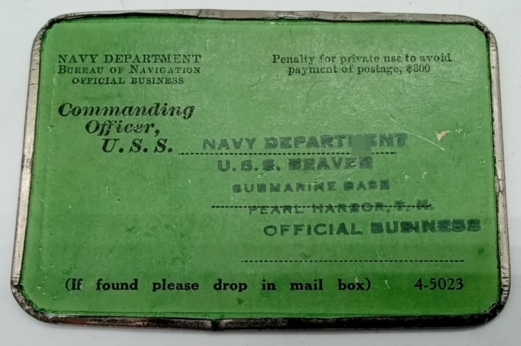 WWII U.S.S. Beaver Navy Liberty Pass, 1940s