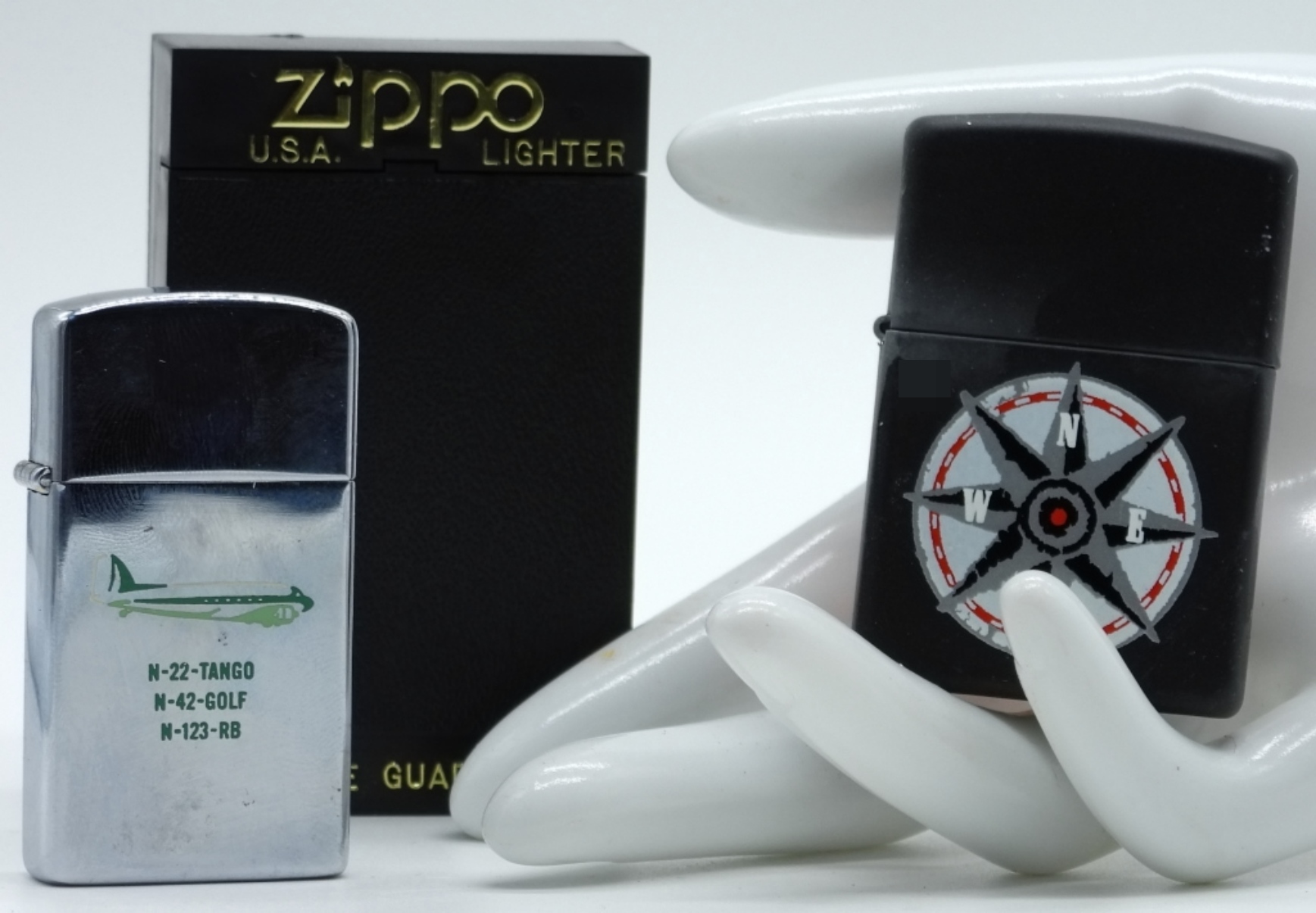 Zippo Aircraft N-22 Tango Chrome & Compass Pair