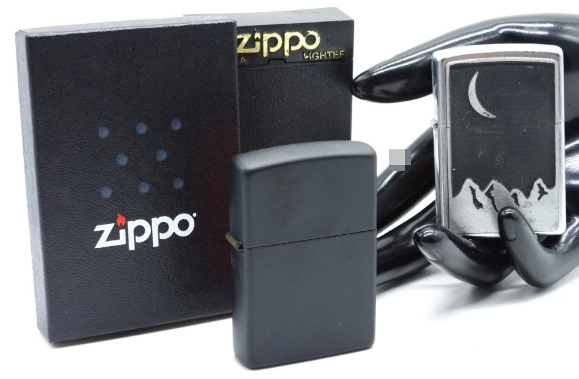 Zippo Black Matte Lighter, Moon Design