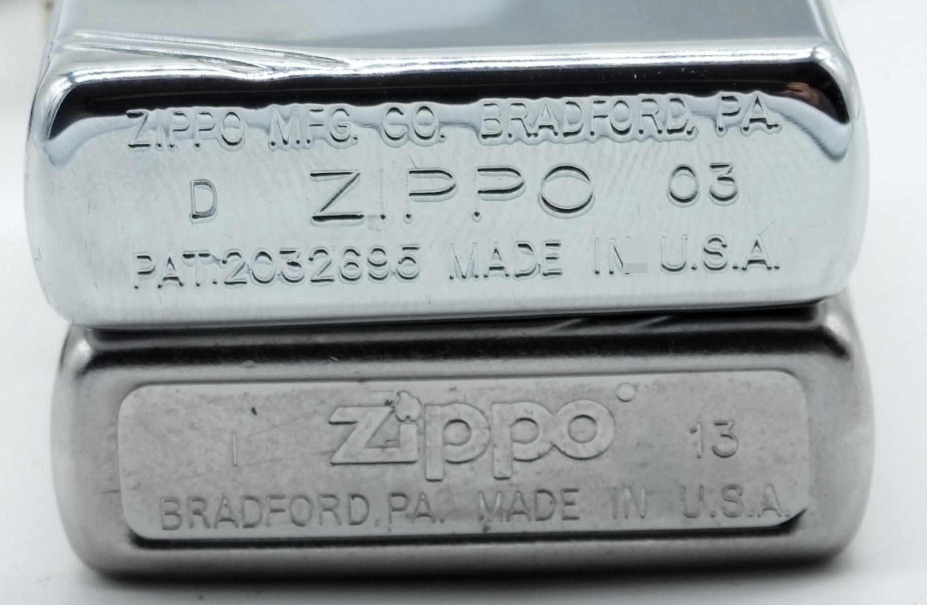 Zippo Chrome Lighter Pair, 2003 & 2013