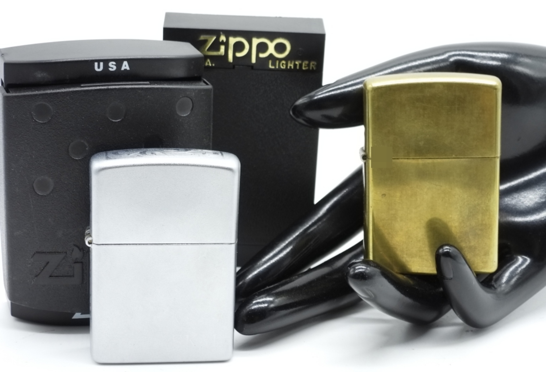 Zippo Chrome & Brass Lighters, 1996 & 2001
