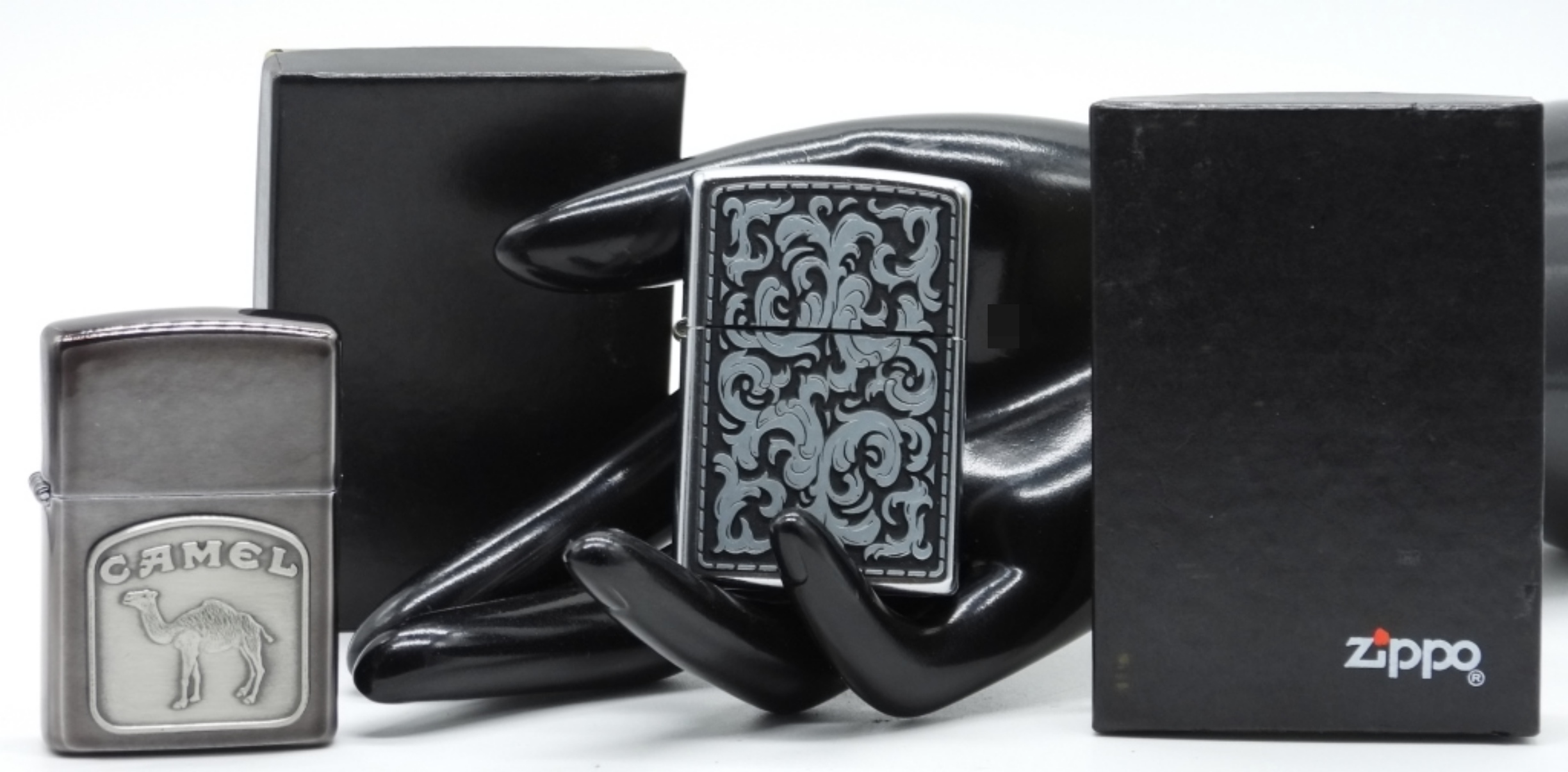 Zippo Camel & Black Crackle Lighter Pair