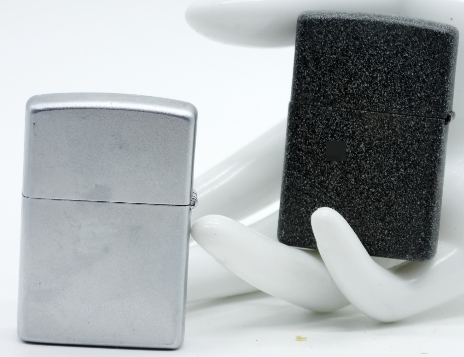 Zippo Lighters, Chrome & Black Crackle Pair