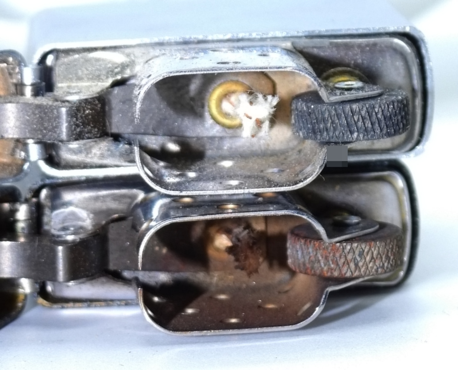 Zippo Lighters, Chrome & Black Crackle Pair