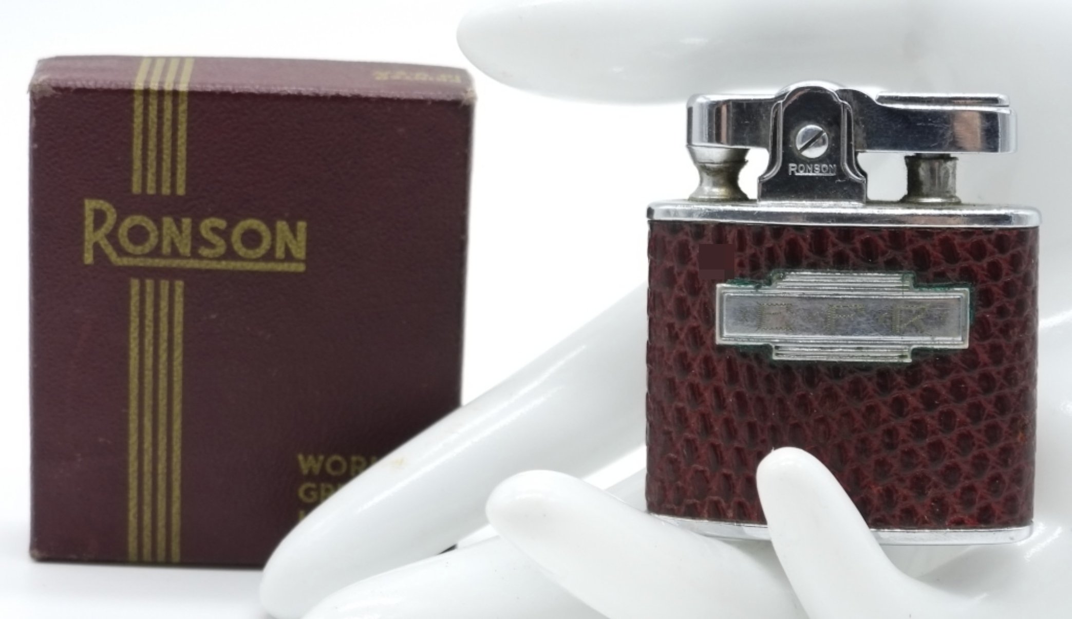 Ronson Lighter, Red Lizard Grain Finish
