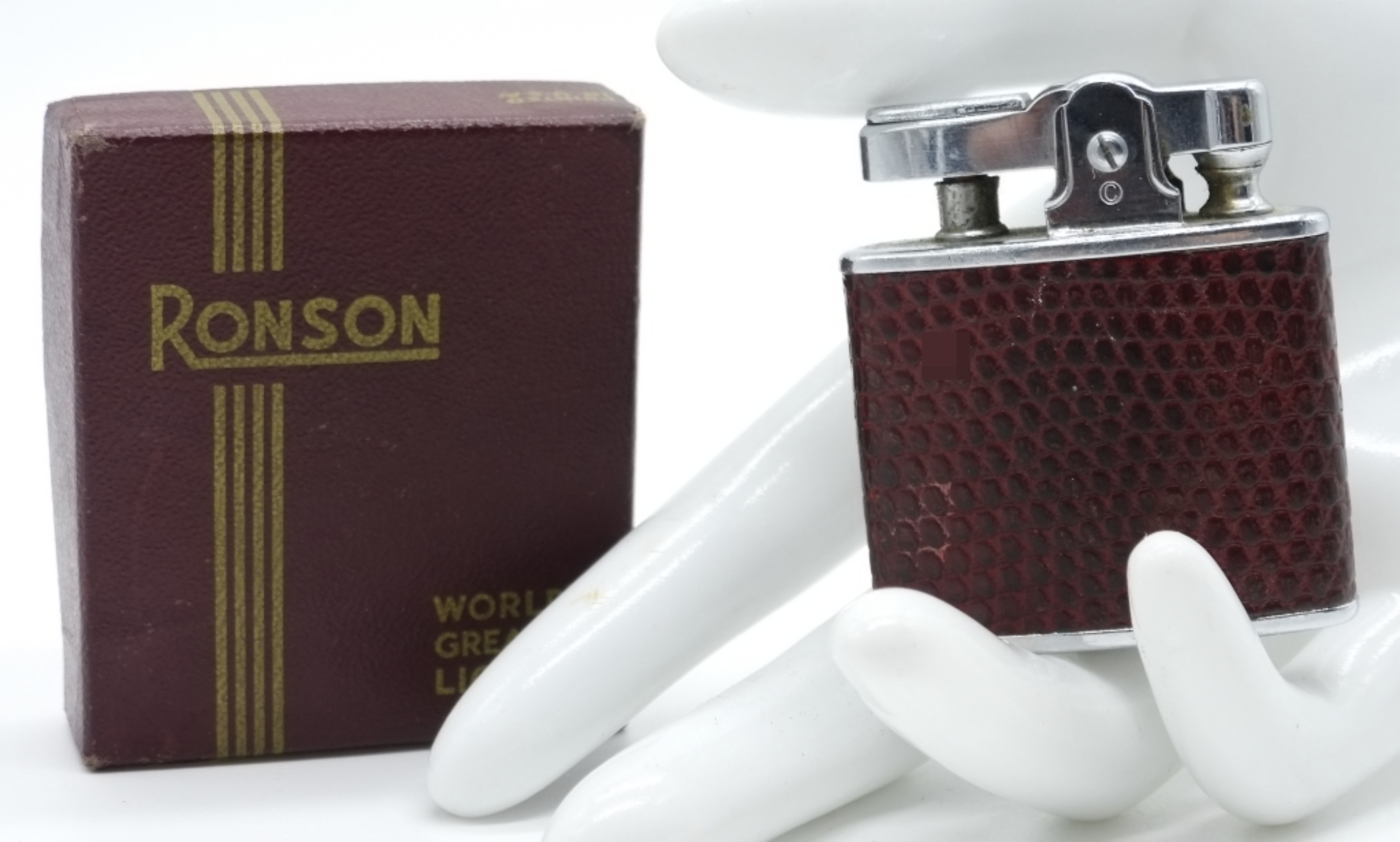Ronson Lighter, Red Lizard Grain Finish