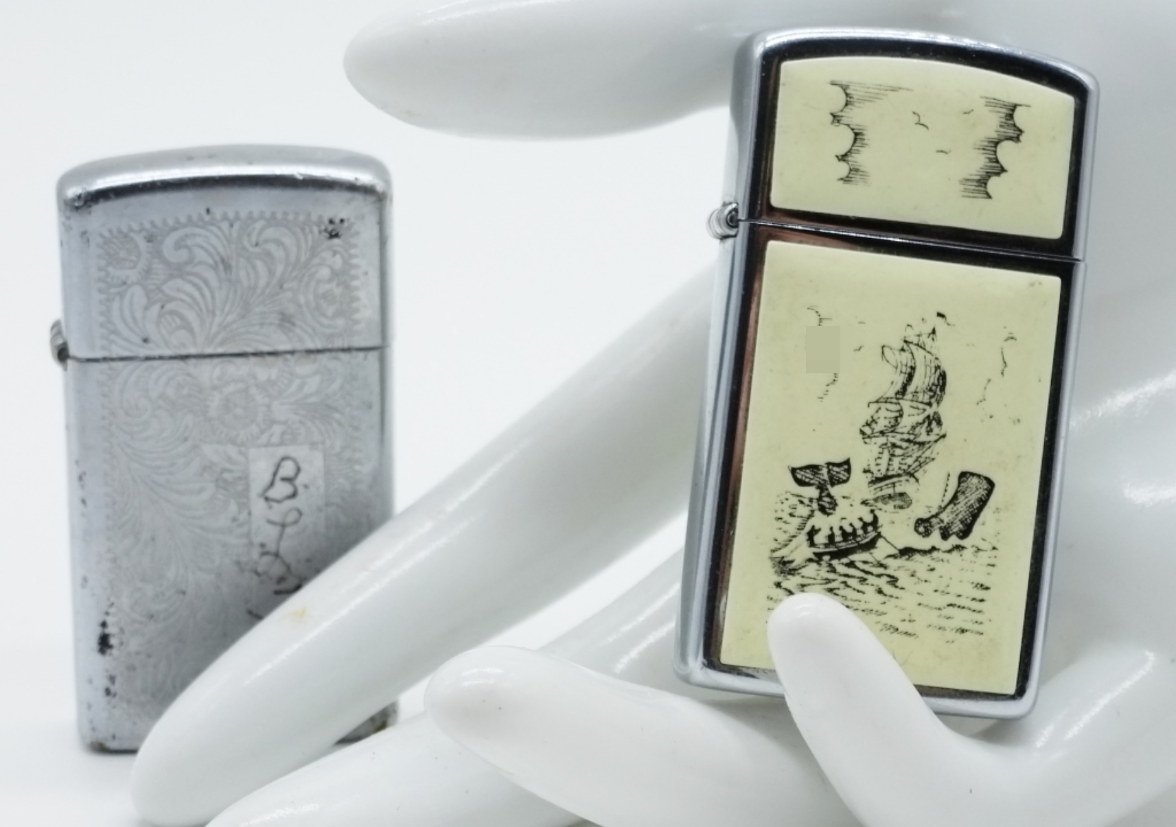 Zippo Chrome Lighters, Scrimshaw & Engraved