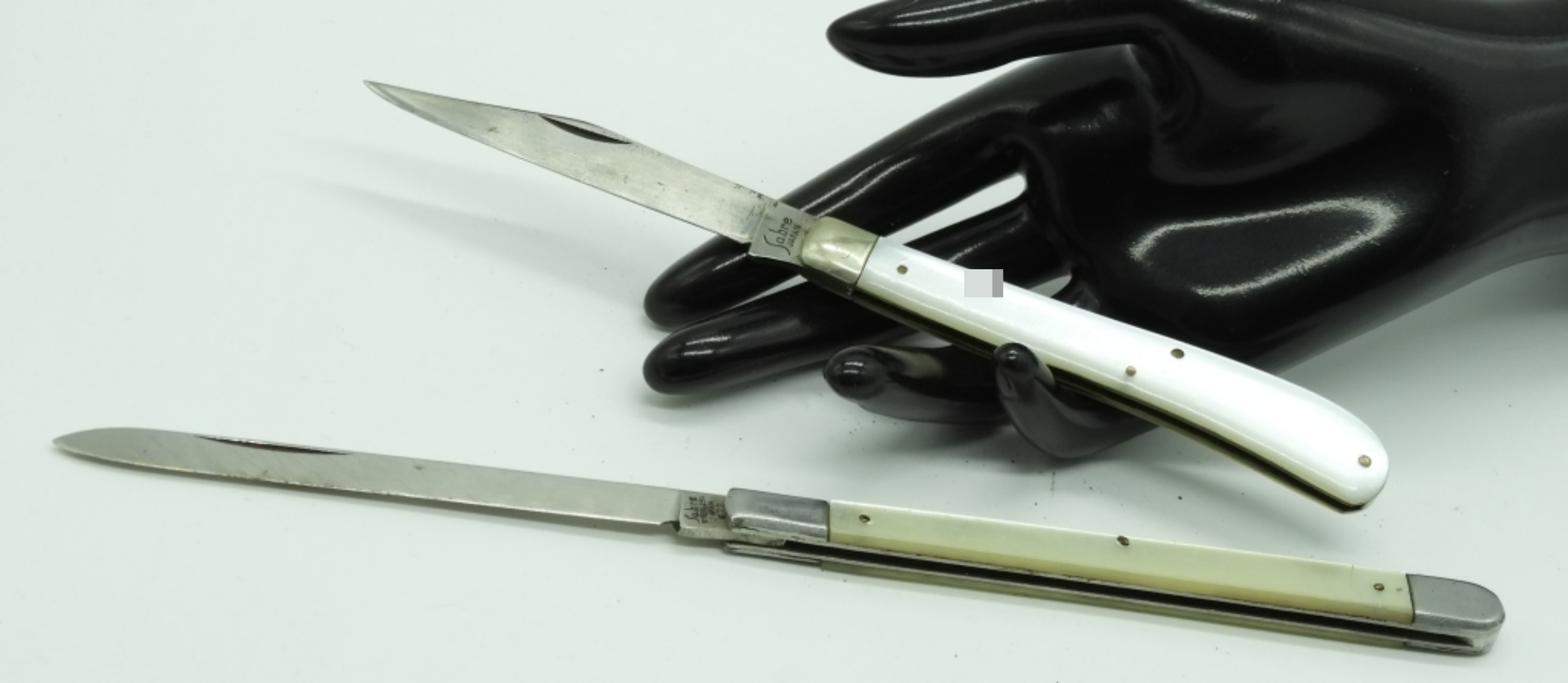 Sabre Stainless Japan Straight Razors, Pearl Handl
