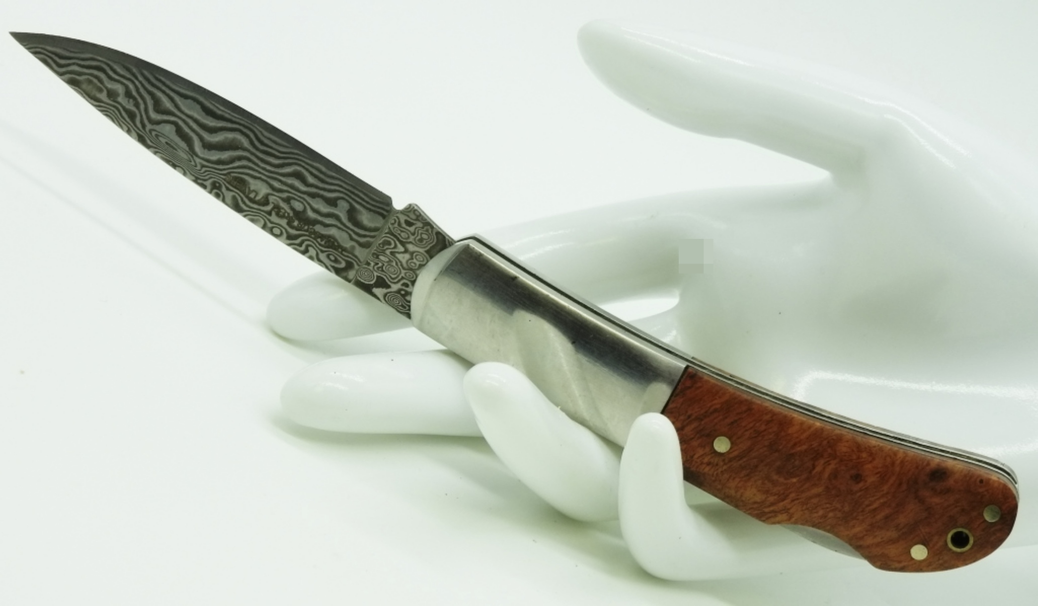 Damascus Steel Fixed Blade, Burl Wood Handle