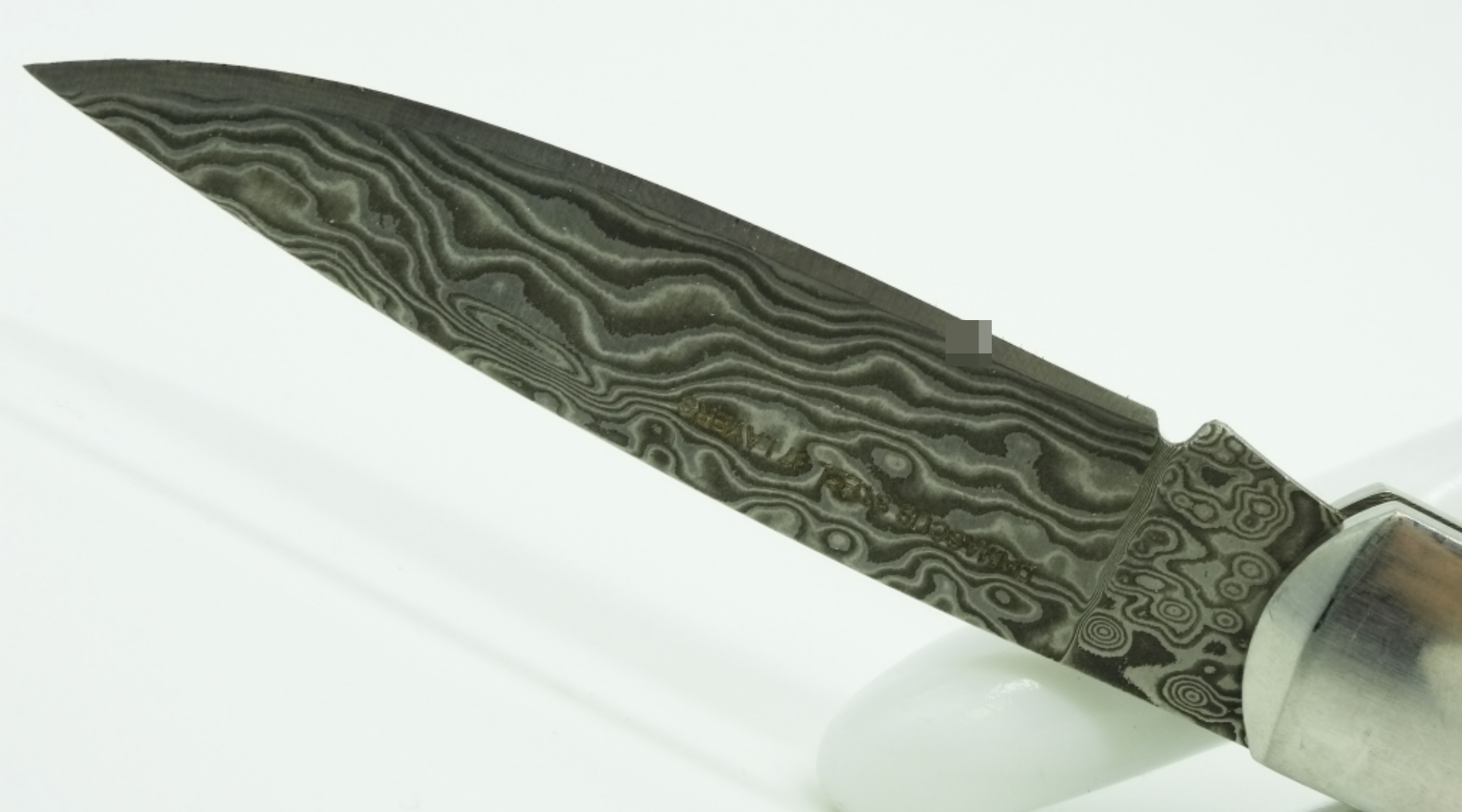 Damascus Steel Fixed Blade, Burl Wood Handle