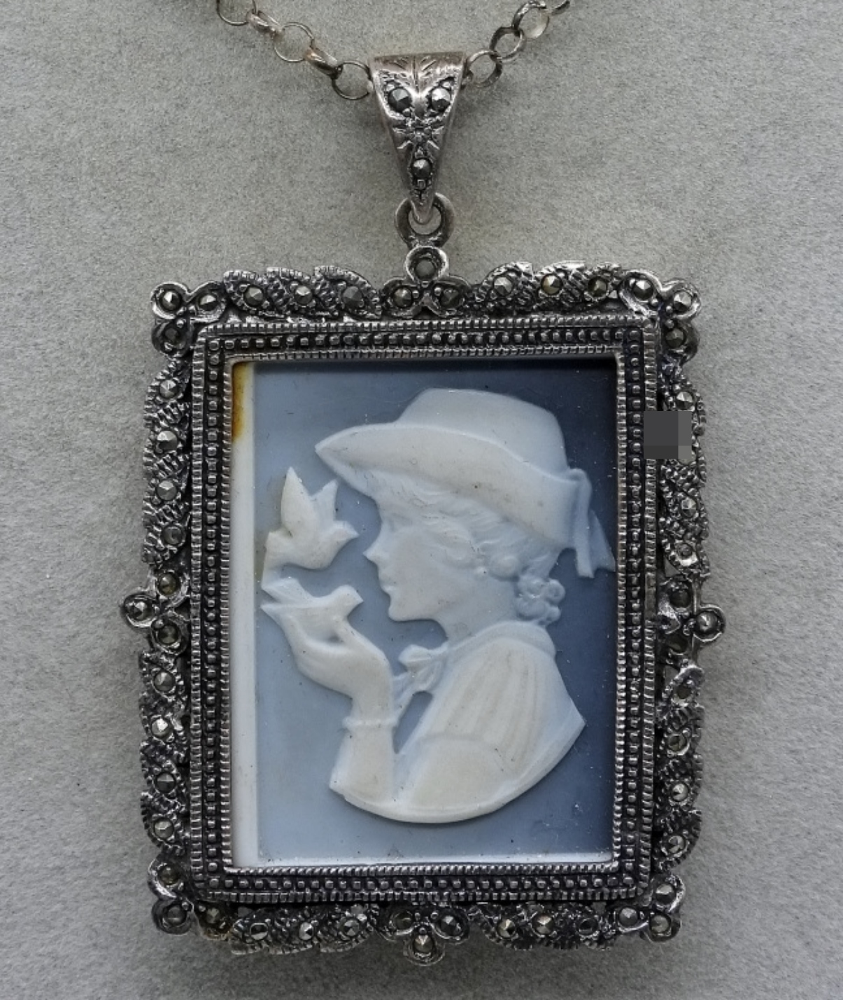 Sterling Marcasite Cameo Necklace