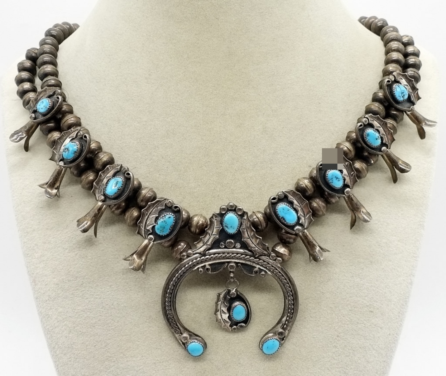 Sterling Turquoise Squash Blossom Necklace