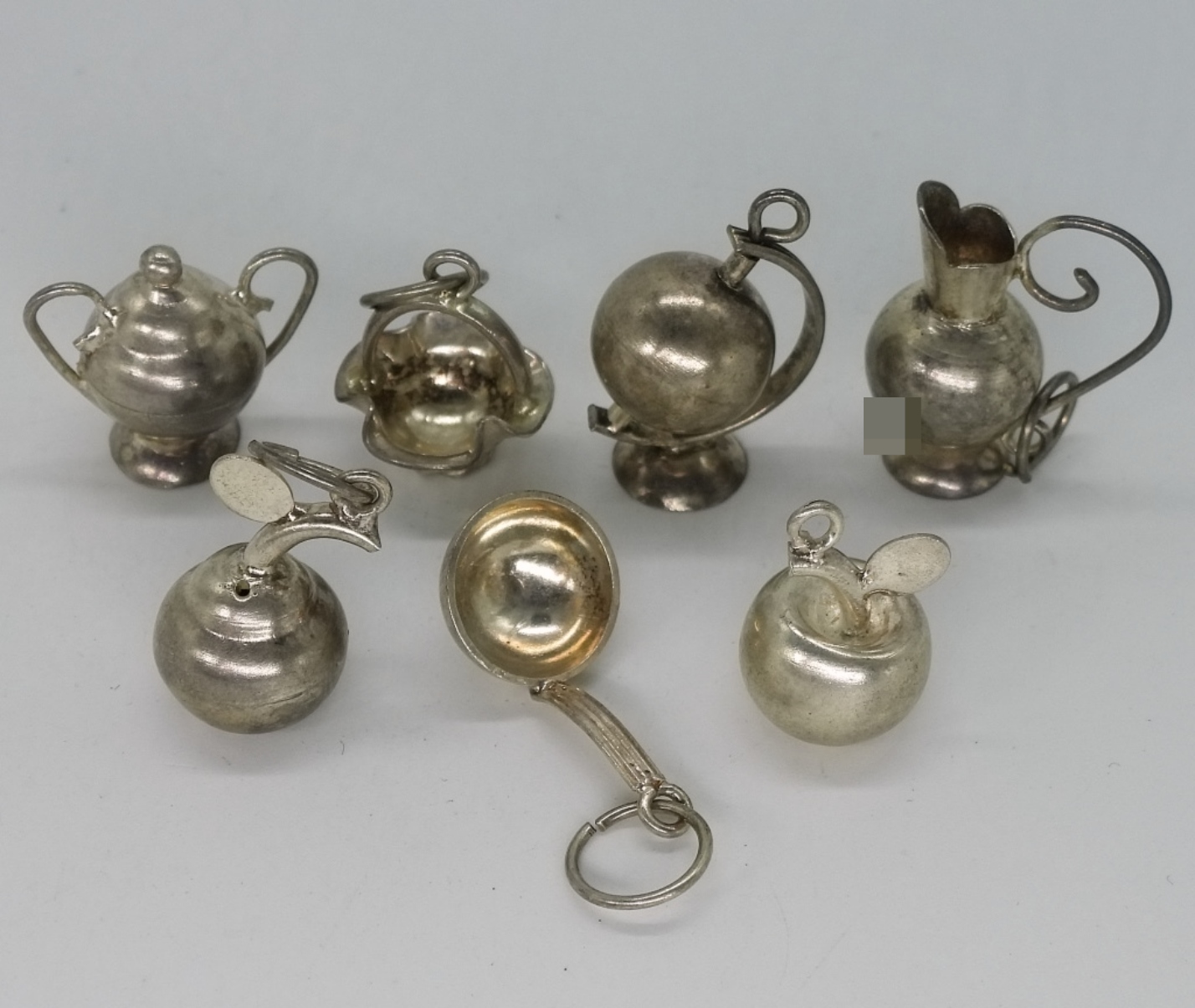 7 Sterling Silver Miniature Tea Set Charms