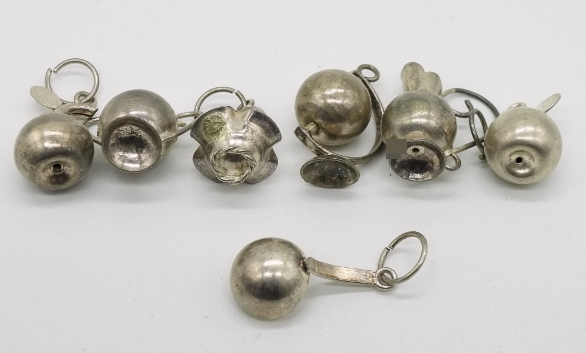 7 Sterling Silver Miniature Tea Set Charms