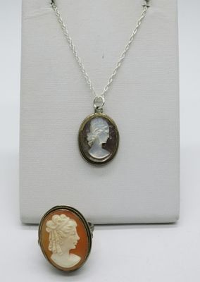 Sterling Cameo Ring & Pendant. Traditional sterling silver cameo ring in size 6.5 paired with a 